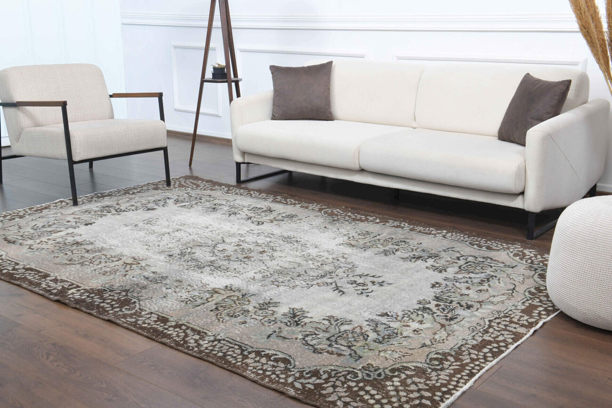 El yapımı vintage halı 183x274 cm oryantal desenli yün - kenar ve saçak detayı