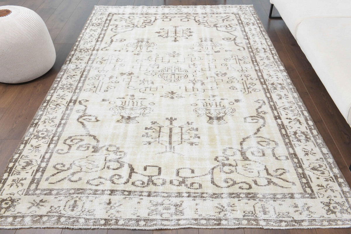 Cream Vintage Anatolian Area Rug