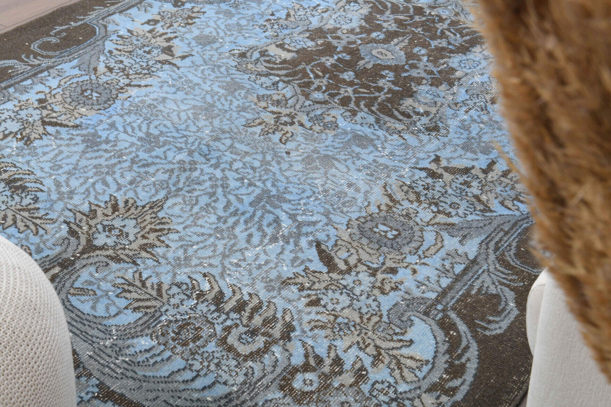 El yapımı vintage halı 180x279 cm oryantal desenli yün - yakın çekim doku detayı