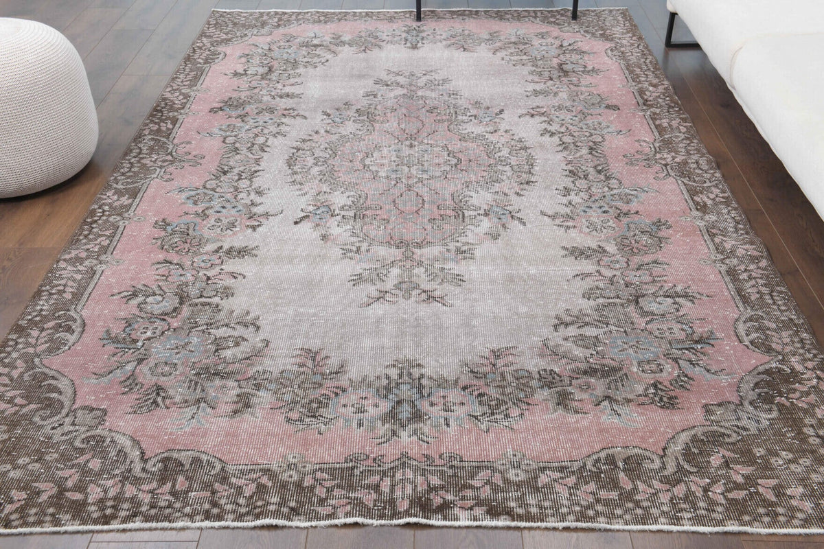 El yapımı vintage halı 183x274 cm oryantal desenli yün - detay görünümü