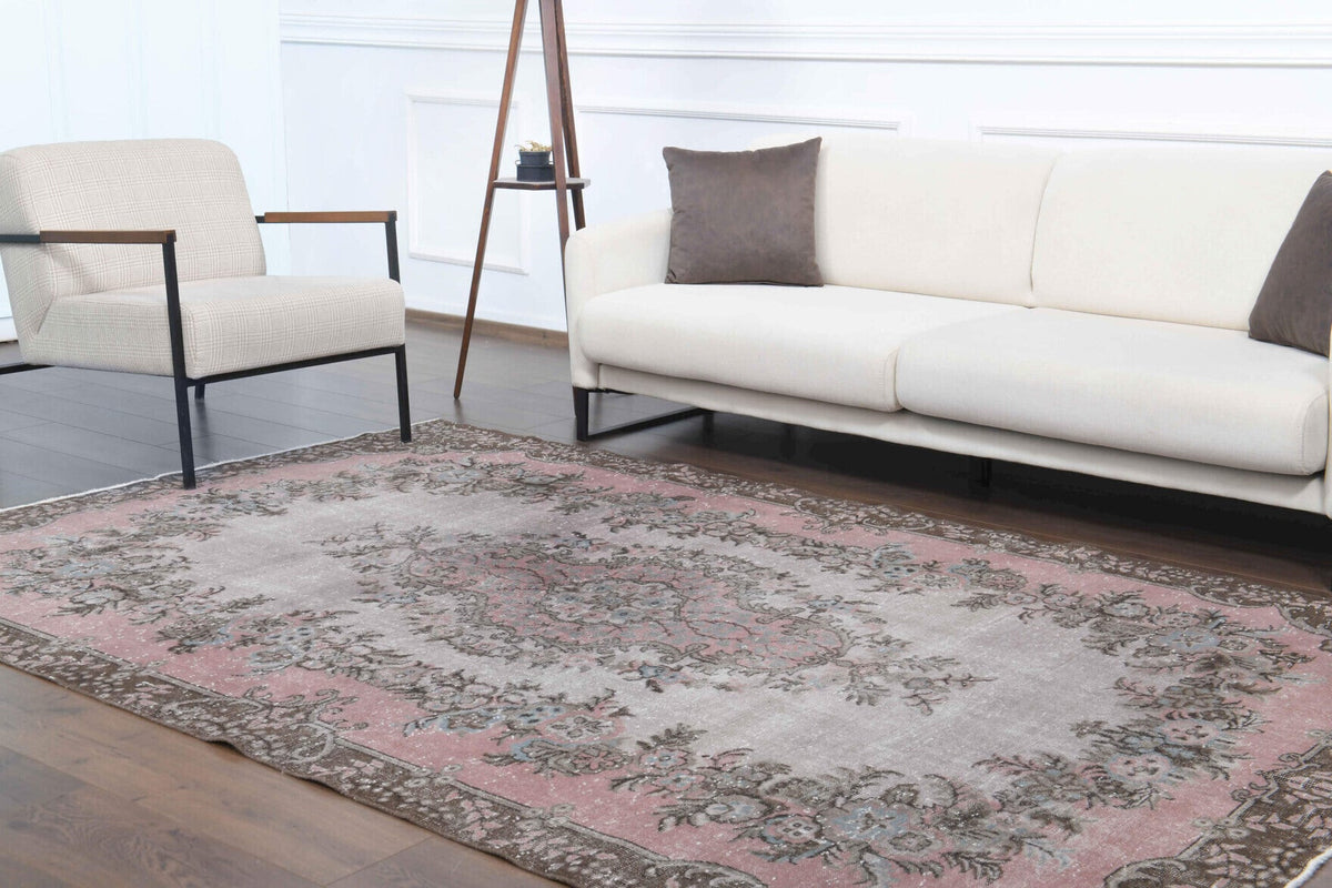 El yapımı vintage halı 183x274 cm oryantal desenli yün - kenar ve saçak detayı