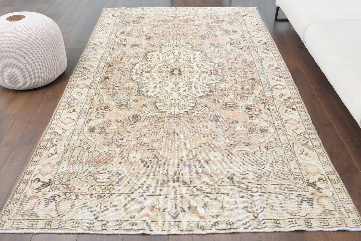 El yapımı vintage halı 157x269 cm oryantal desenli yün - detay görünümü