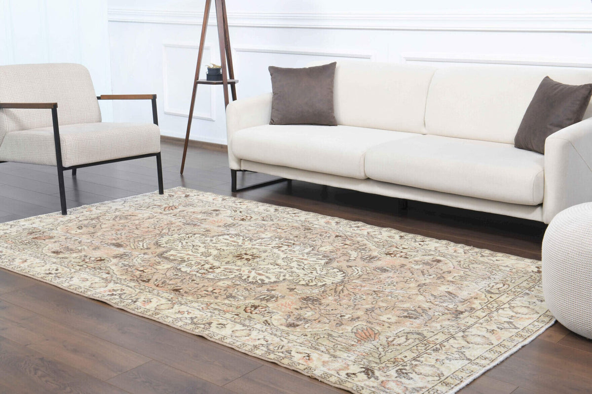 El yapımı vintage halı 157x269 cm oryantal desenli yün - kenar ve saçak detayı