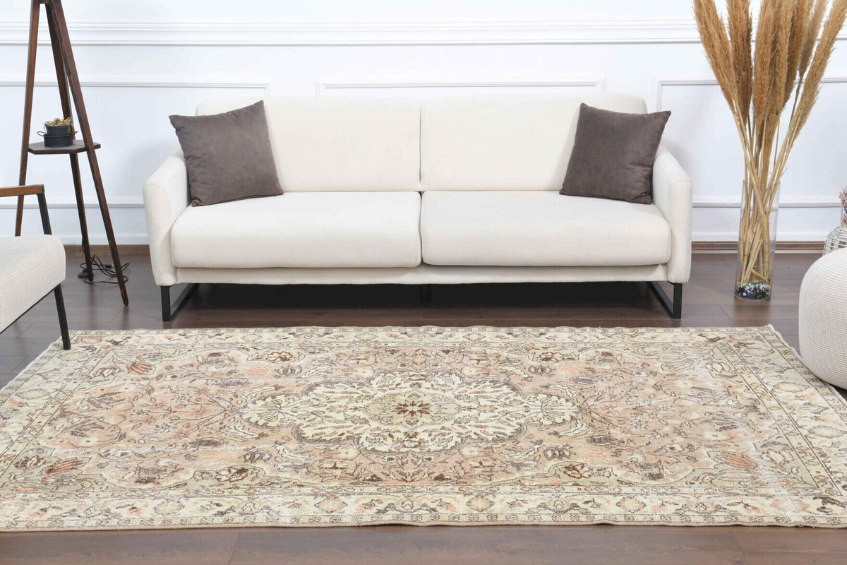 El yapımı vintage halı 157x269 cm oryantal desenli yün - desen detayı