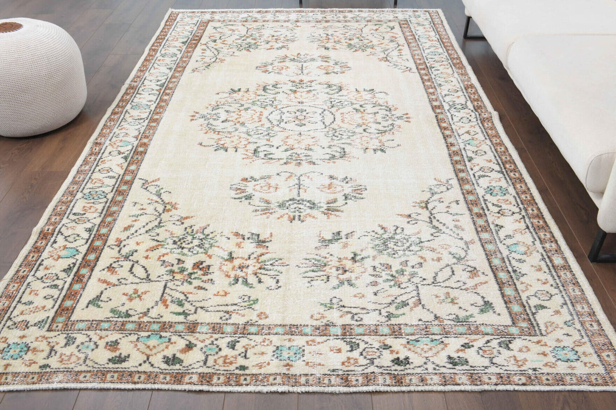 El yapımı vintage halı 185x300 cm oryantal desenli yün - detay görünümü
