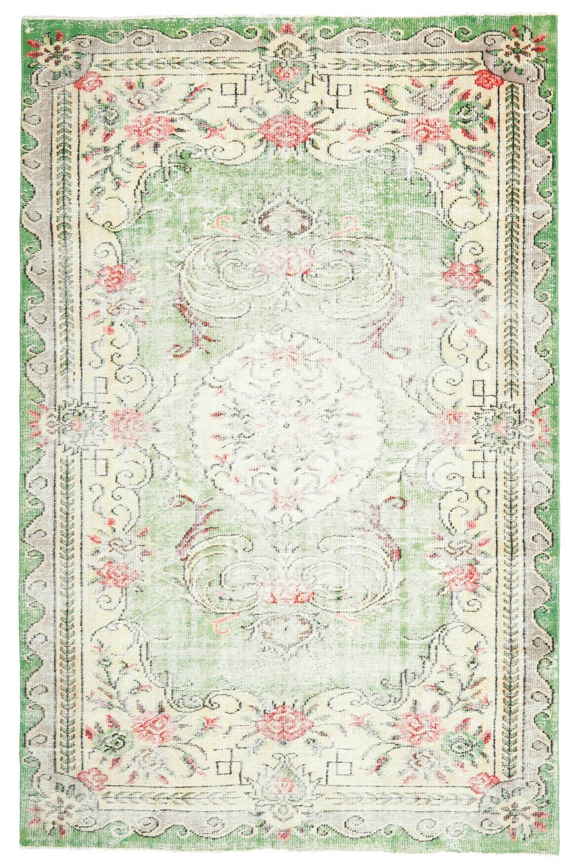 El yapımı vintage halı 183x274 cm çiçek desenli desenli yün
