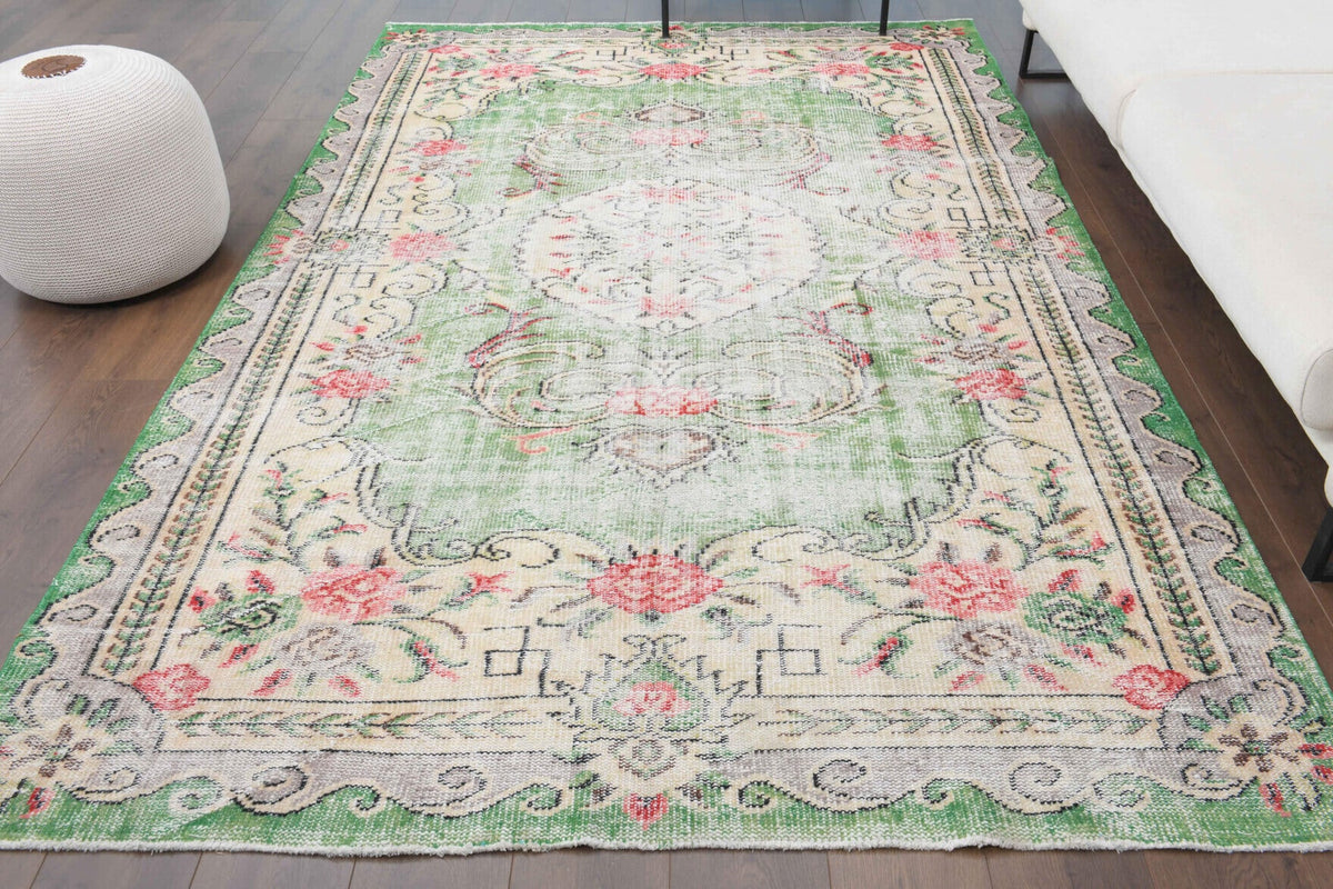 El yapımı vintage halı 183x274 cm çiçek desenli desenli yün - detay görünümü
