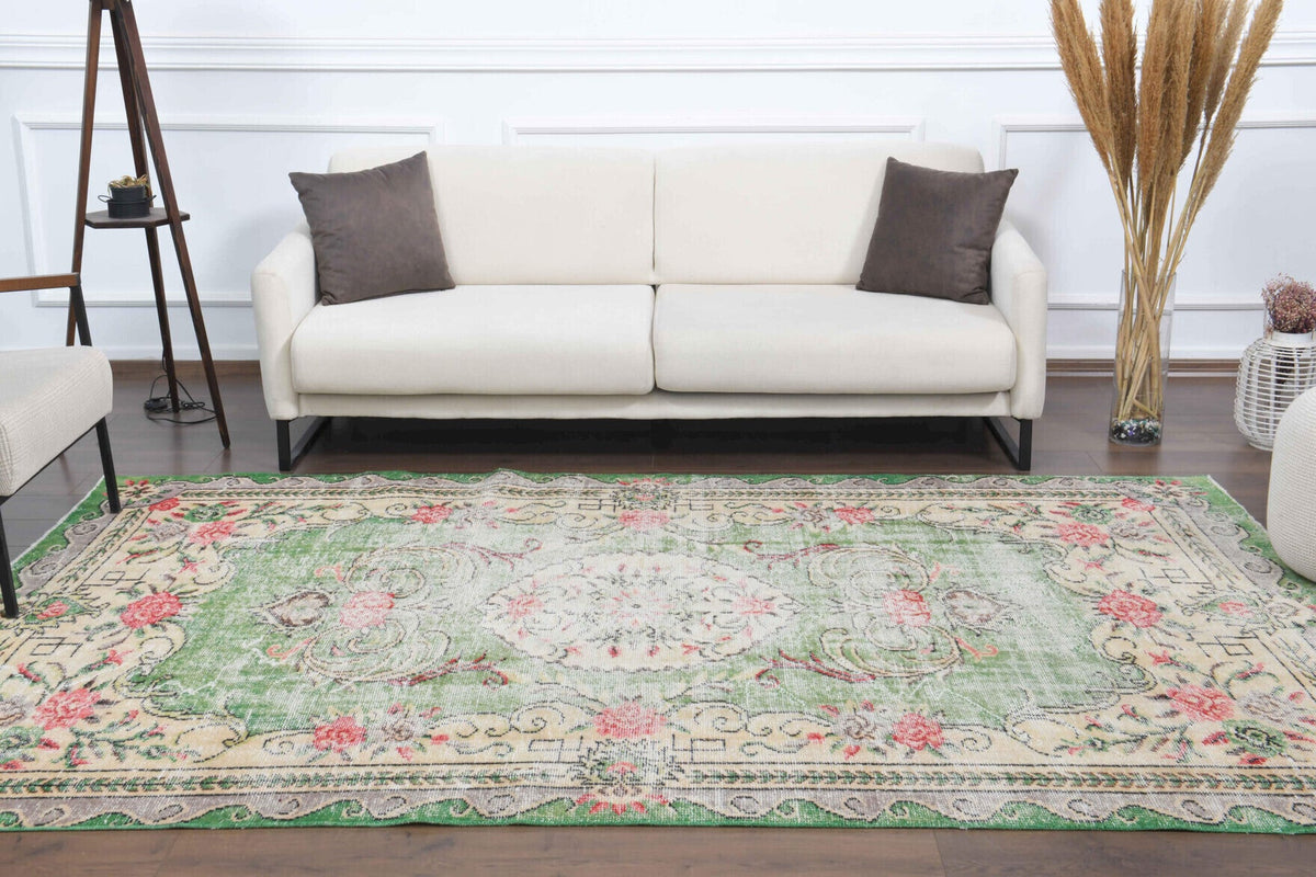 El yapımı vintage halı 183x274 cm çiçek desenli desenli yün - desen detayı