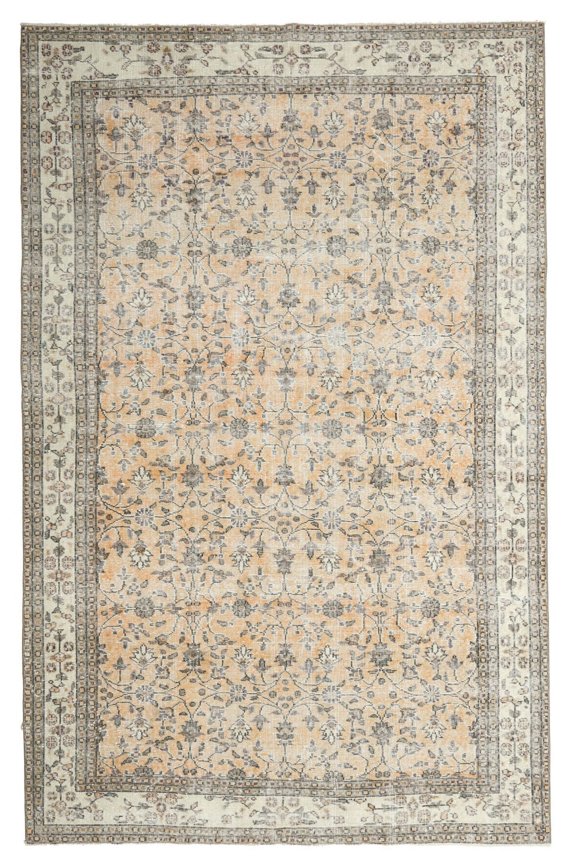 El yapımı vintage halı 188x290 cm çiçek desenli desenli yün