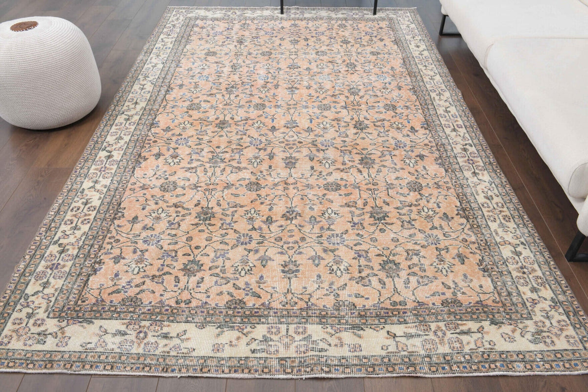 El yapımı vintage halı 188x290 cm çiçek desenli desenli yün - detay görünümü