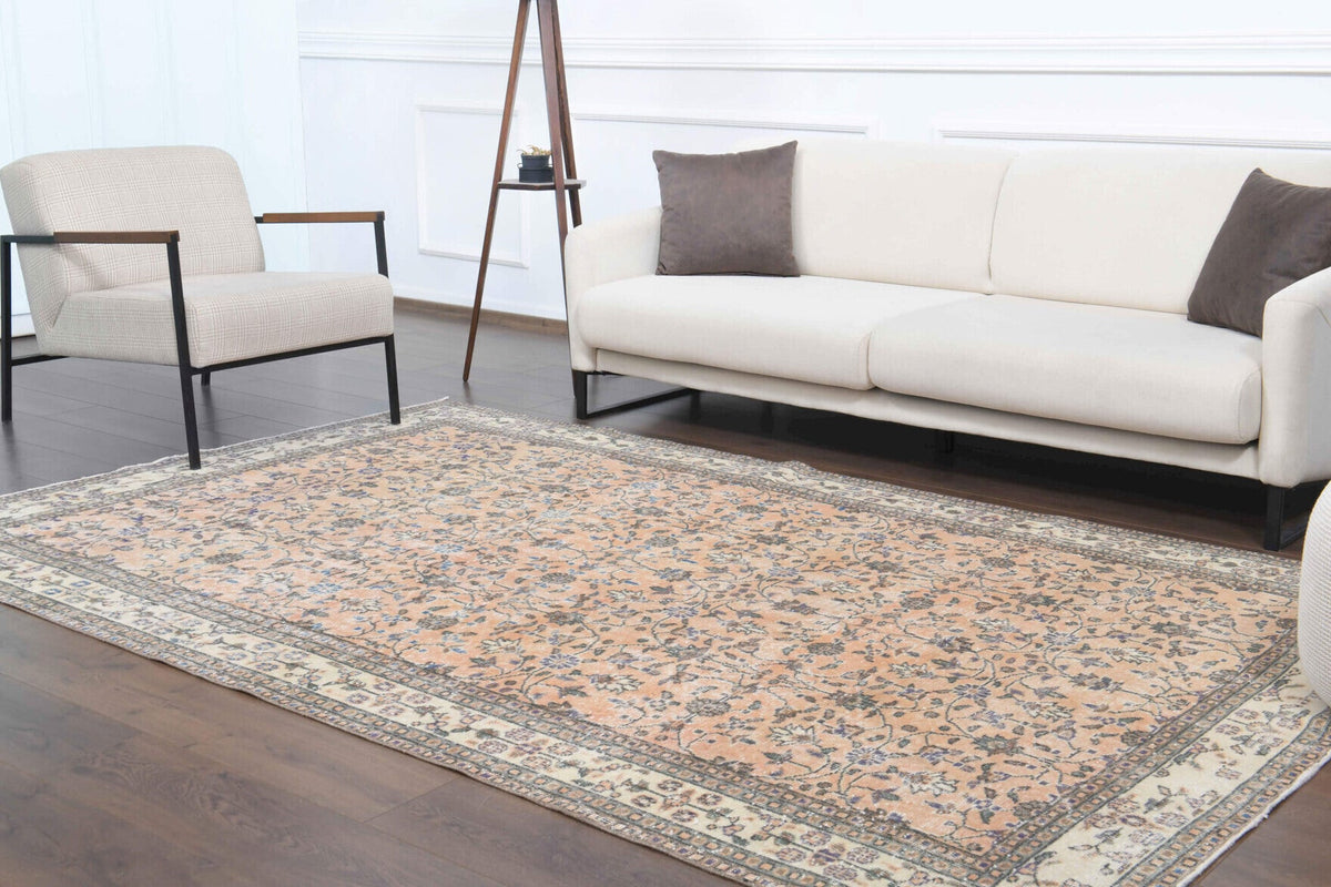 El yapımı vintage halı 188x290 cm çiçek desenli desenli yün - kenar ve saçak detayı