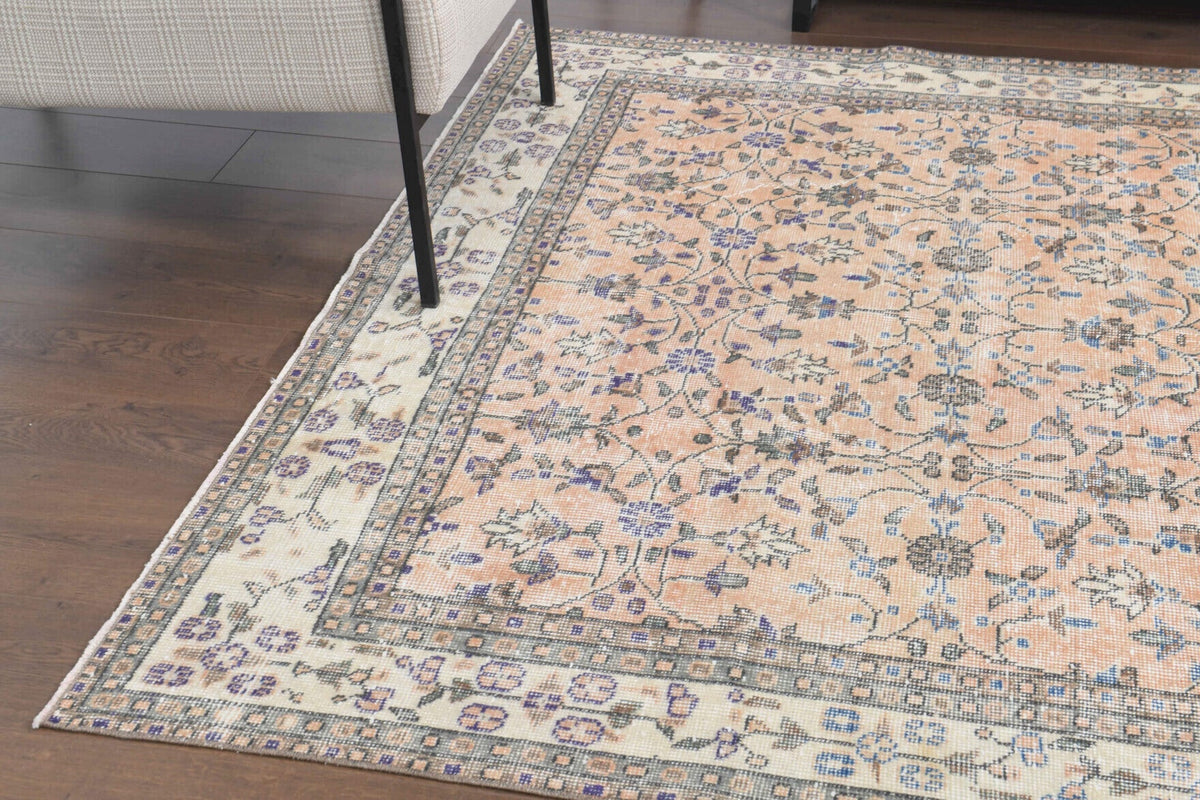 El yapımı vintage halı 188x290 cm çiçek desenli desenli yün - mekan görünümü