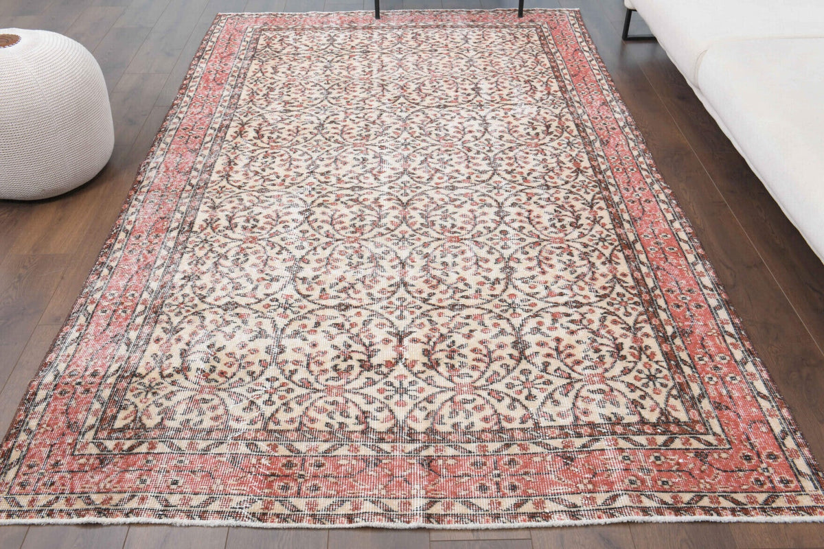 El yapımı vintage halı 170x272 cm çiçek desenli desenli yün - detay görünümü