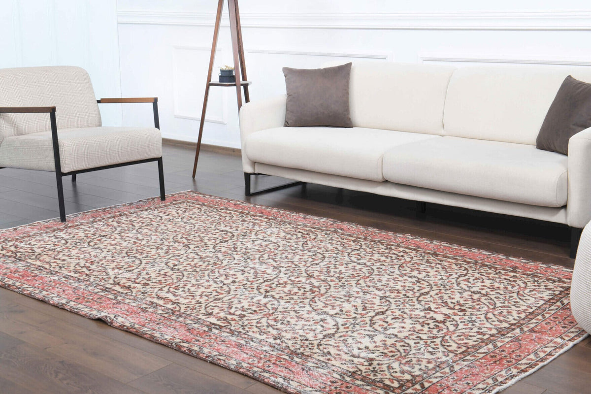 El yapımı vintage halı 170x272 cm çiçek desenli desenli yün - kenar ve saçak detayı