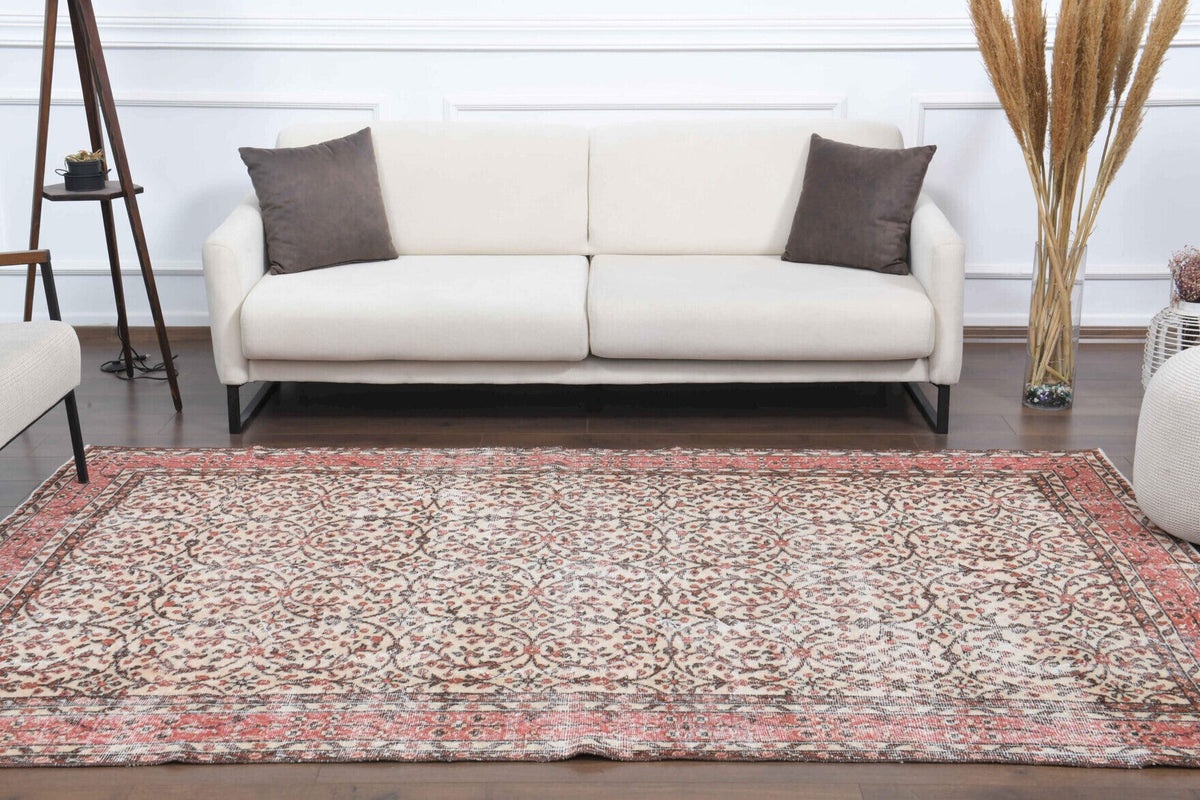 El yapımı vintage halı 170x272 cm çiçek desenli desenli yün - desen detayı