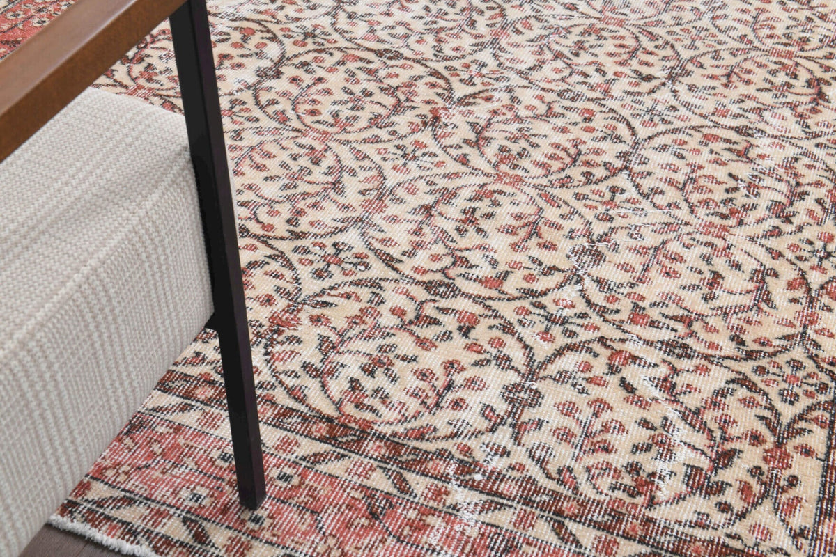 El yapımı vintage halı 170x272 cm çiçek desenli desenli yün - üstten görünüm
