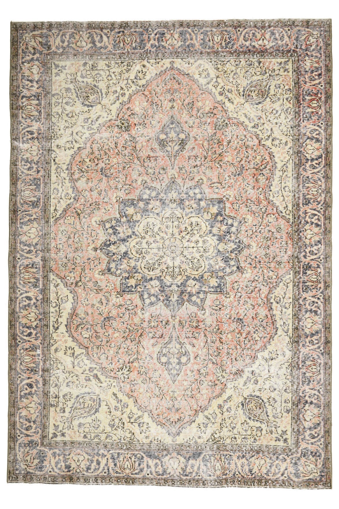 El yapımı vintage halı 201x287 cm oryantal desenli yün
