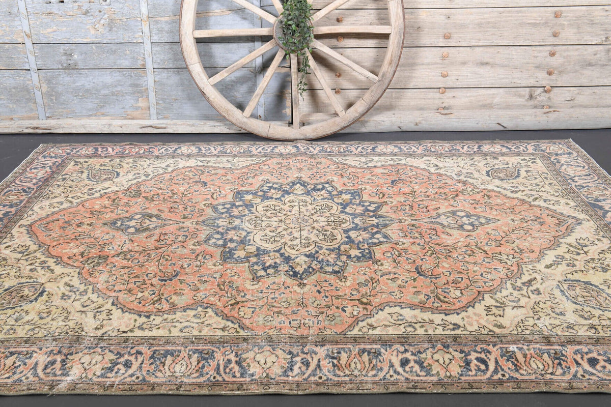 El yapımı vintage halı 201x287 cm oryantal desenli yün - desen detayı
