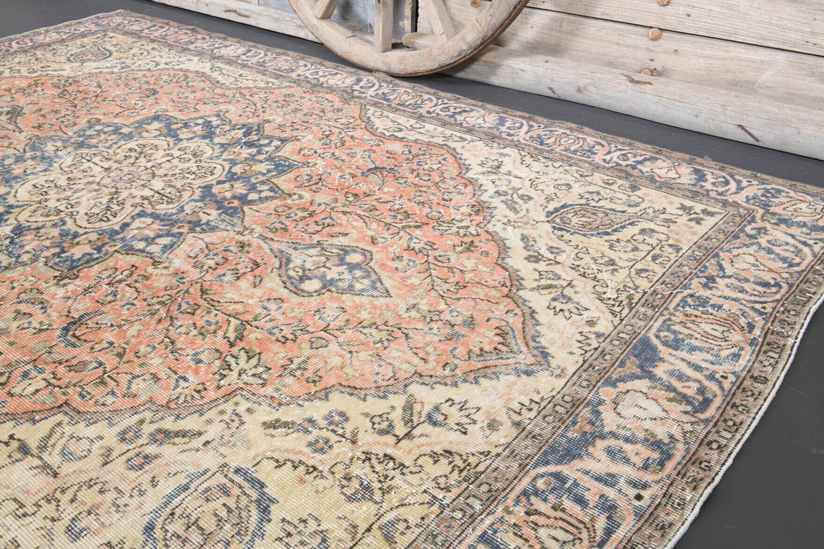 El yapımı vintage halı 201x287 cm oryantal desenli yün - üstten görünüm