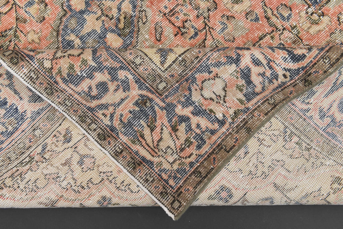 El yapımı vintage halı 201x287 cm oryantal desenli yün - ışık altında renk detayı