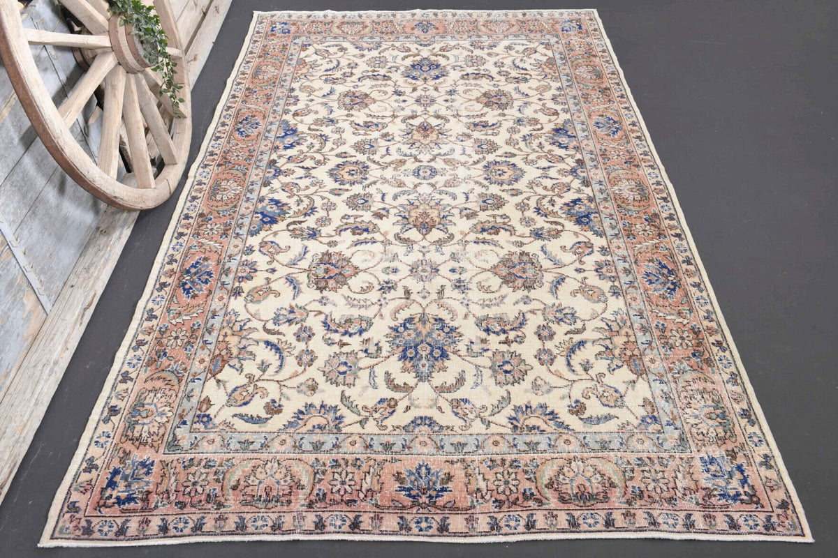 El yapımı vintage halı 198x323 cm oryantal desenli yün - detay görünümü