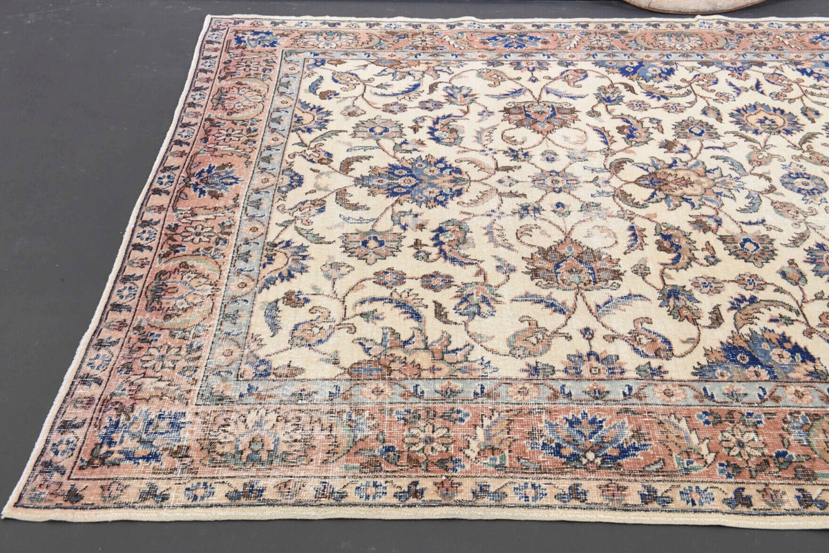 El yapımı vintage halı 198x323 cm oryantal desenli yün - kenar ve saçak detayı
