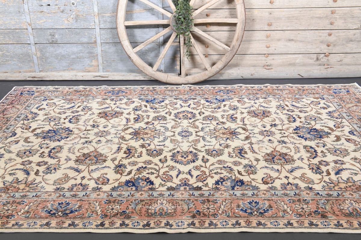 El yapımı vintage halı 198x323 cm oryantal desenli yün - desen detayı