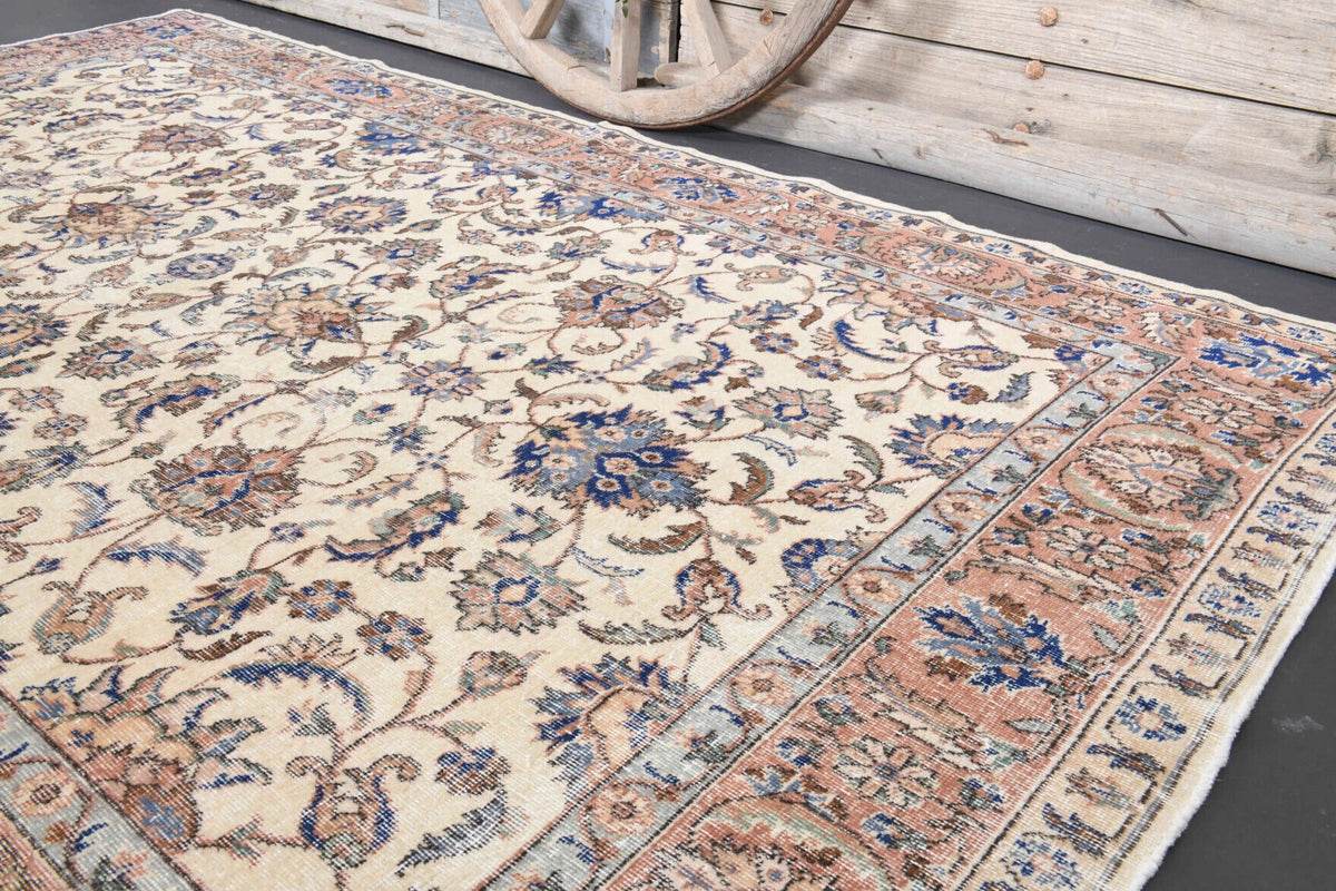 El yapımı vintage halı 198x323 cm oryantal desenli yün - üstten görünüm