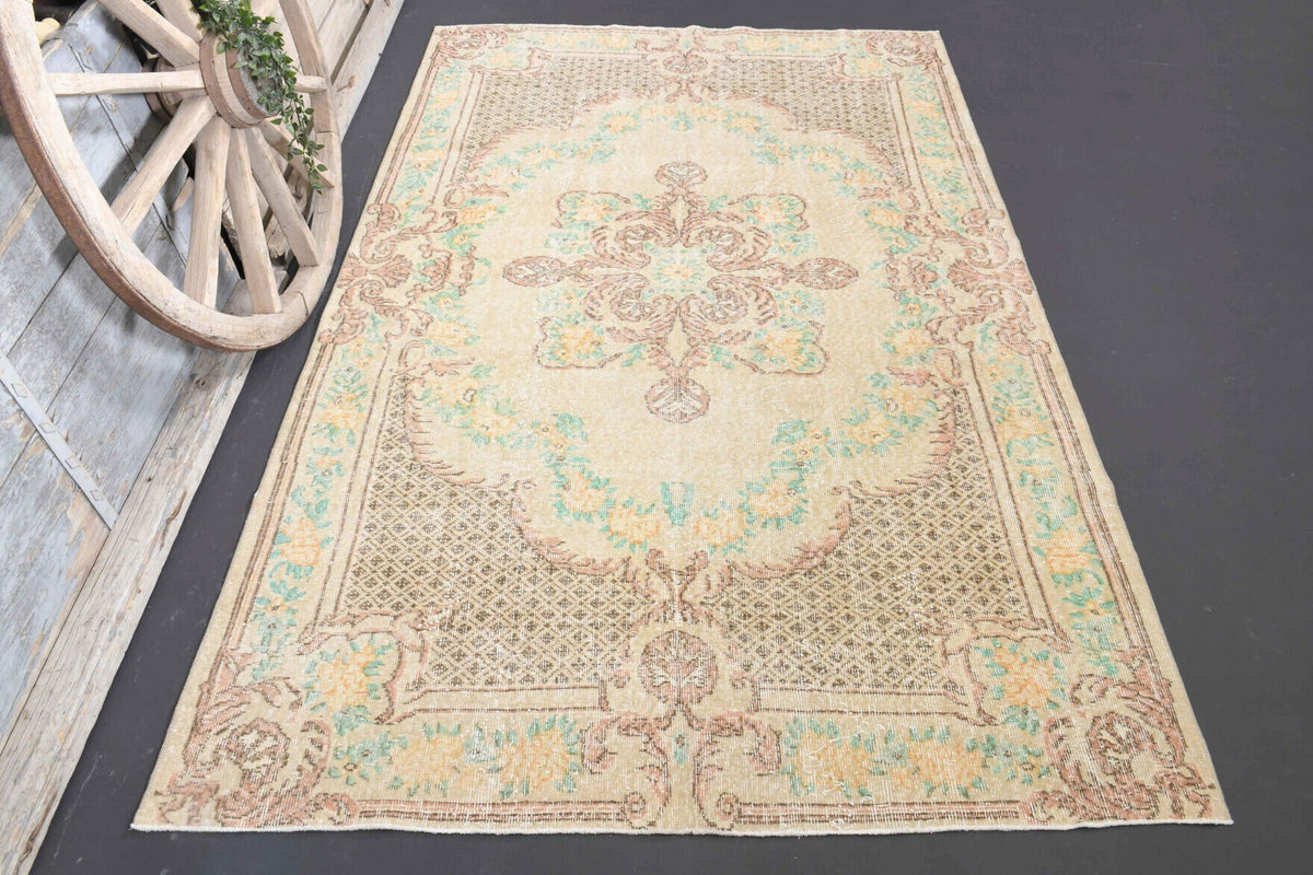 El yapımı vintage halı 183x274 cm oryantal desenli yün - detay görünümü