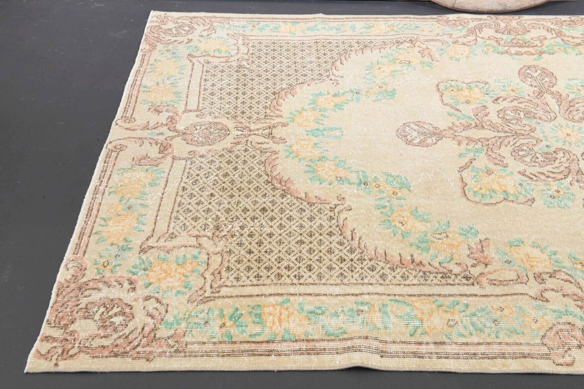 El yapımı vintage halı 183x274 cm oryantal desenli yün - kenar ve saçak detayı