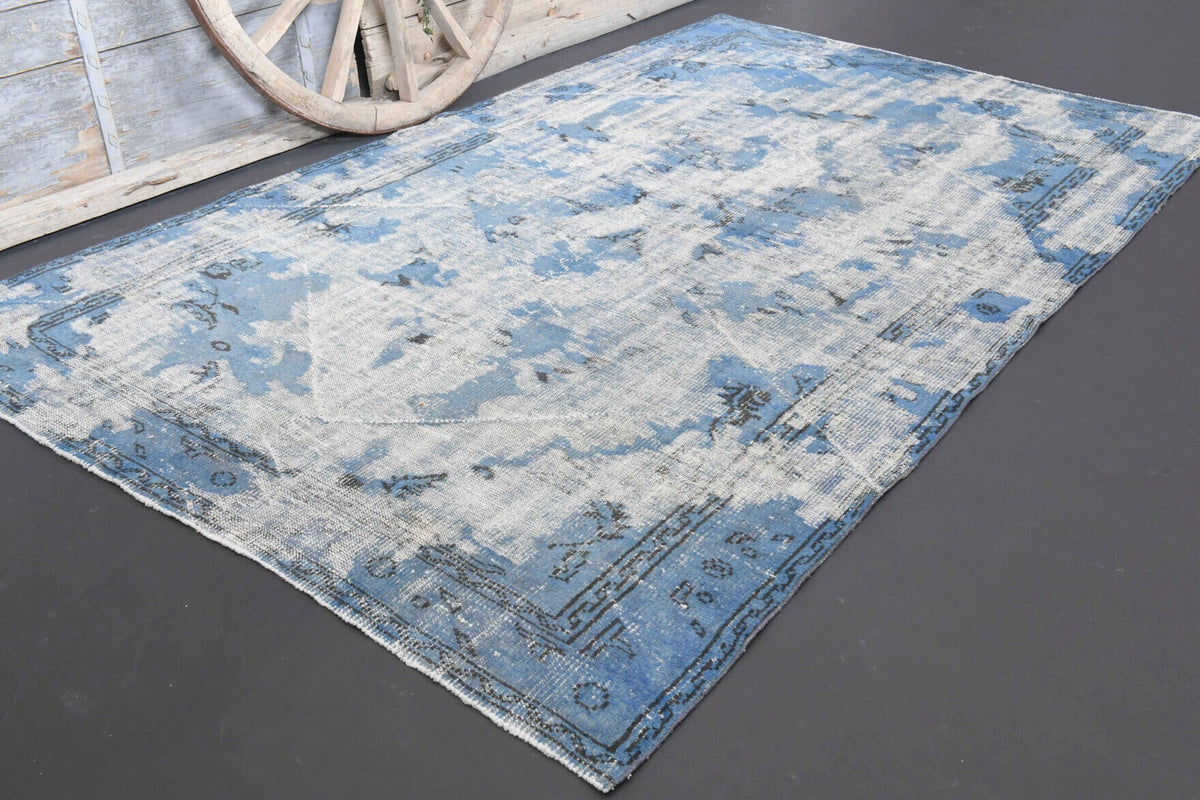 El yapımı vintage halı 188x302 cm düz desenli yün - yakın çekim doku detayı