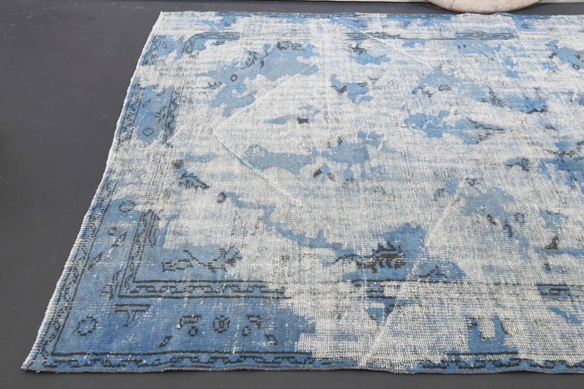 El yapımı vintage halı 188x302 cm düz desenli yün - kenar ve saçak detayı