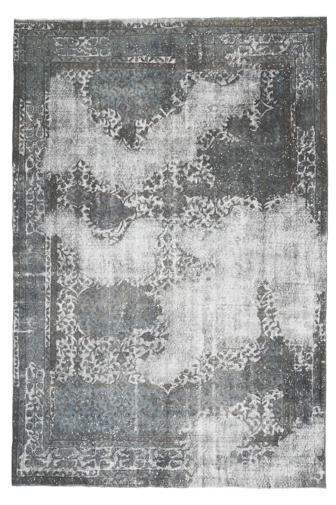 El yapımı vintage halı 213x305 cm çiçek desenli desenli yün