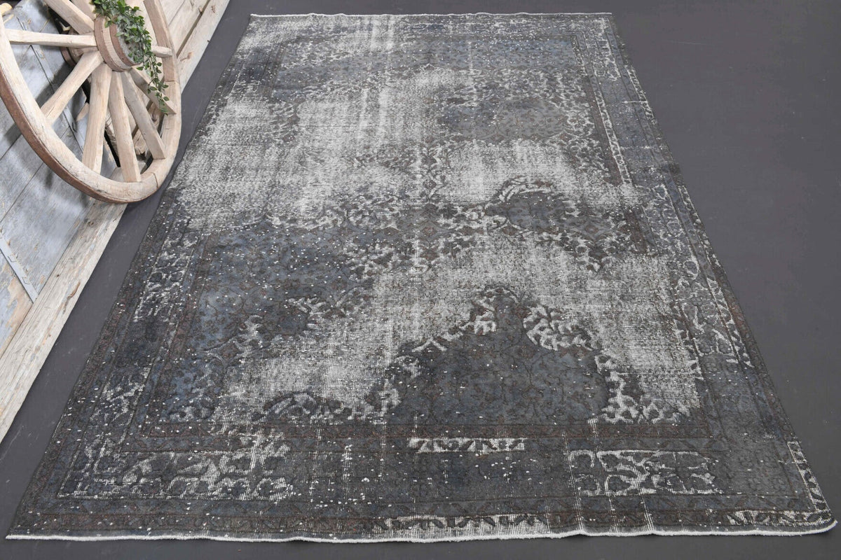 El yapımı vintage halı 213x305 cm çiçek desenli desenli yün - detay görünümü