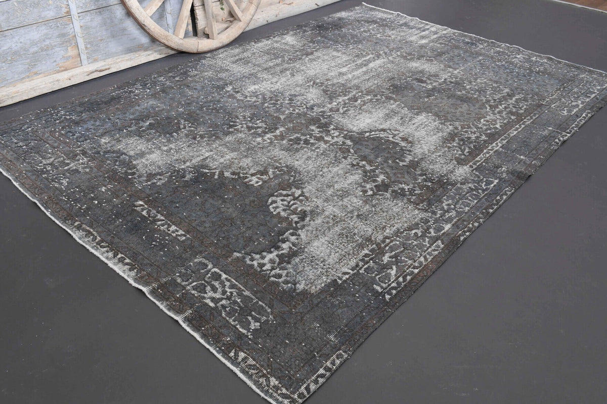 El yapımı vintage halı 213x305 cm çiçek desenli desenli yün - yakın çekim doku detayı