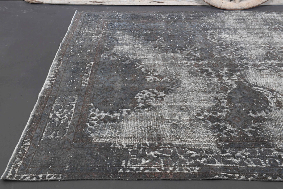 El yapımı vintage halı 213x305 cm çiçek desenli desenli yün - kenar ve saçak detayı