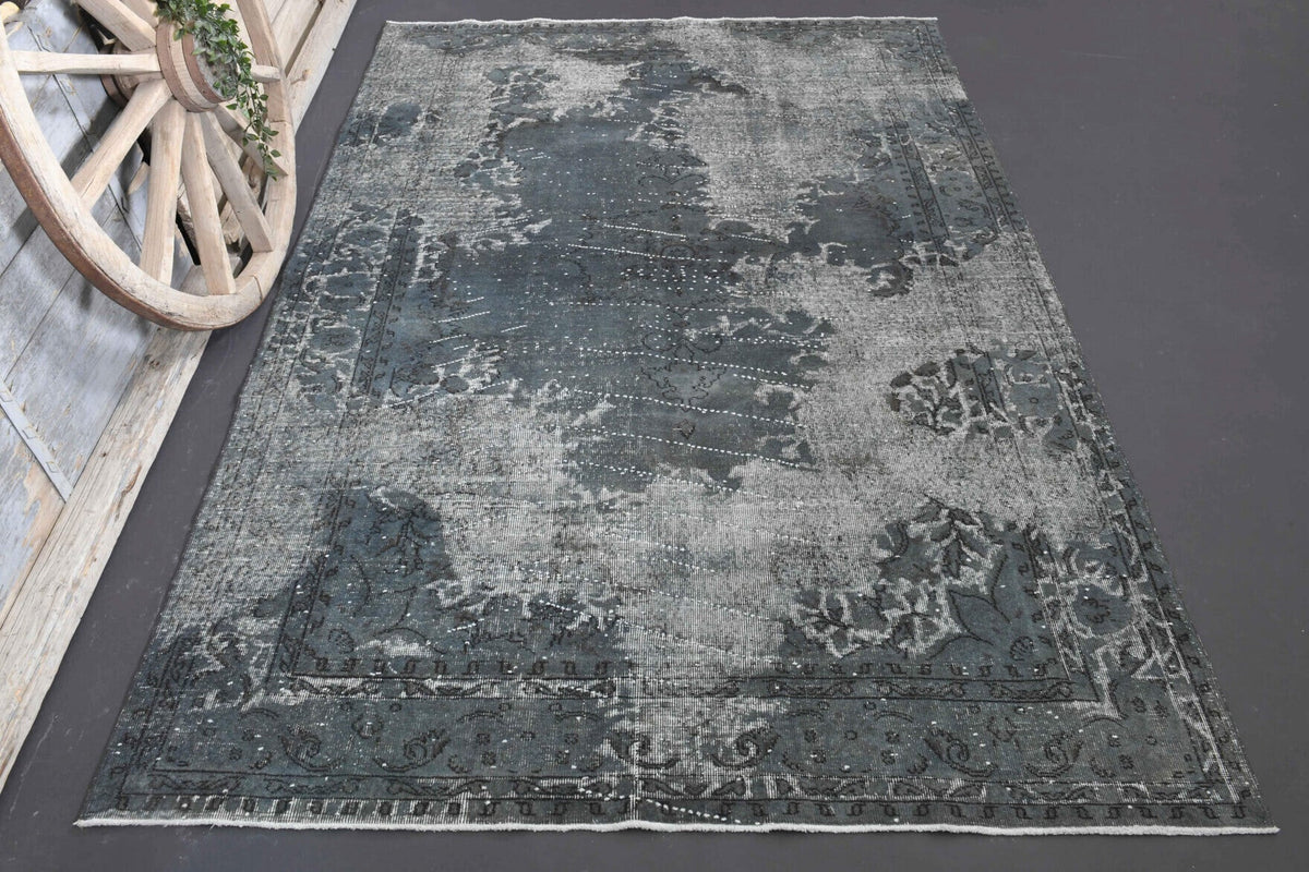 El yapımı vintage halı 201x295 cm çiçek desenli desenli yün - detay görünümü