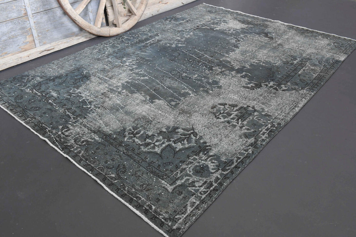 El yapımı vintage halı 201x295 cm çiçek desenli desenli yün - yakın çekim doku detayı