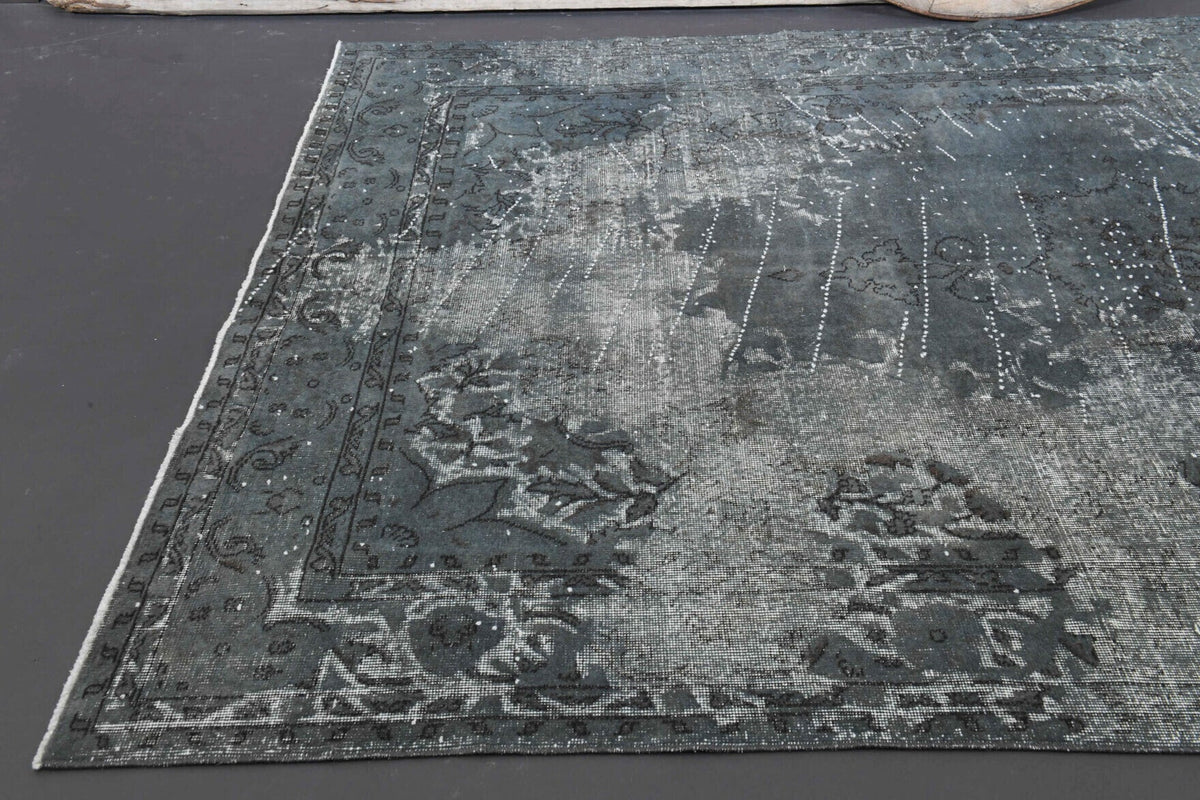 El yapımı vintage halı 201x295 cm çiçek desenli desenli yün - kenar ve saçak detayı