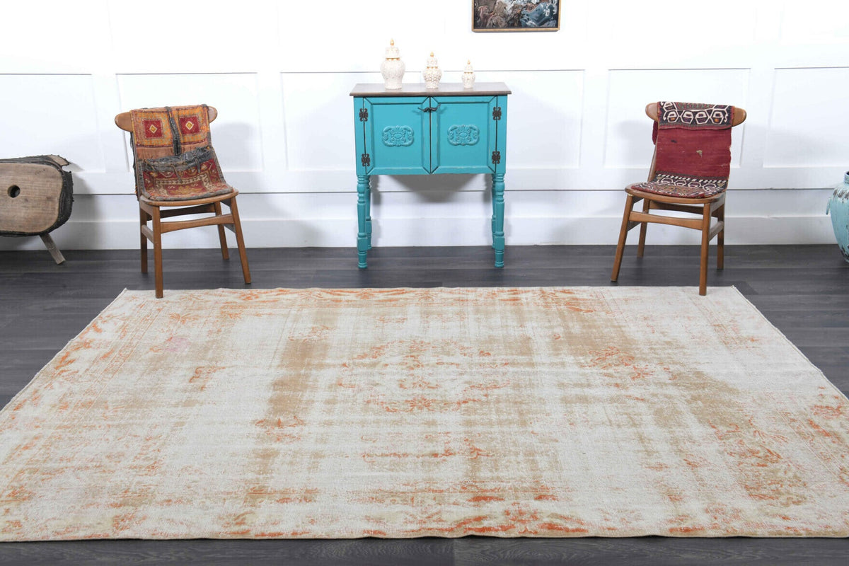 El yapımı vintage halı 198x292 cm oryantal desenli yün - detay görünümü
