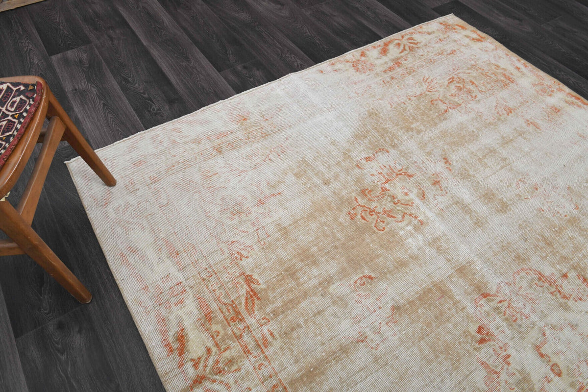 El yapımı vintage halı 198x292 cm oryantal desenli yün - üstten görünüm