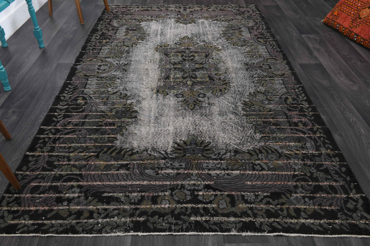 Black Relief - Vintage Area Anatolian Rug