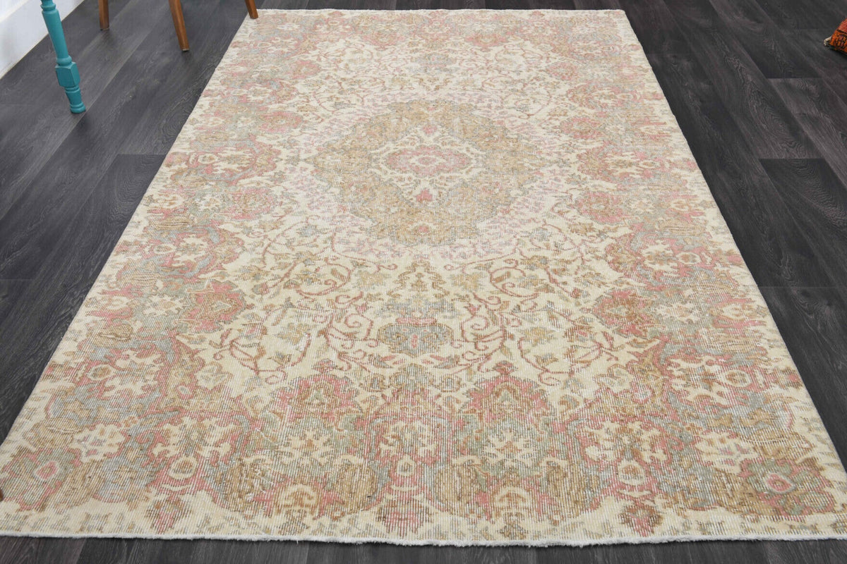 El yapımı vintage halı 163x272 cm oryantal desenli yün - detay görünümü
