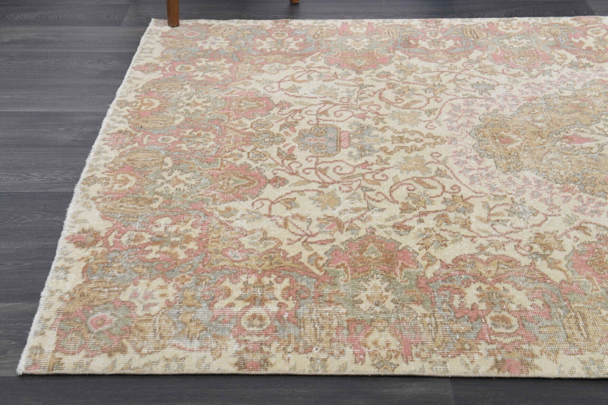 El yapımı vintage halı 163x272 cm oryantal desenli yün - kenar ve saçak detayı
