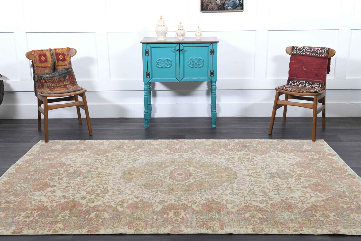 El yapımı vintage halı 163x272 cm oryantal desenli yün - desen detayı