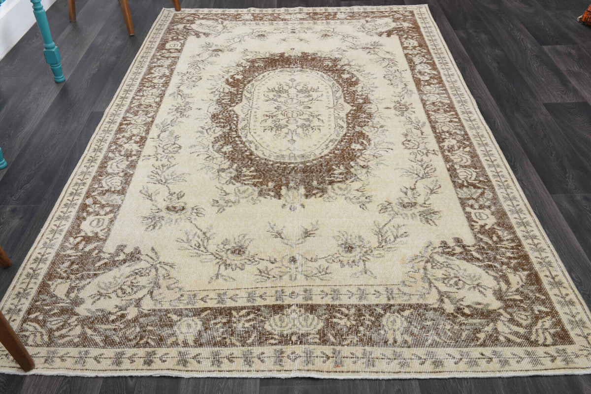 El yapımı vintage halı 168x259 cm oryantal desenli yün - detay görünümü