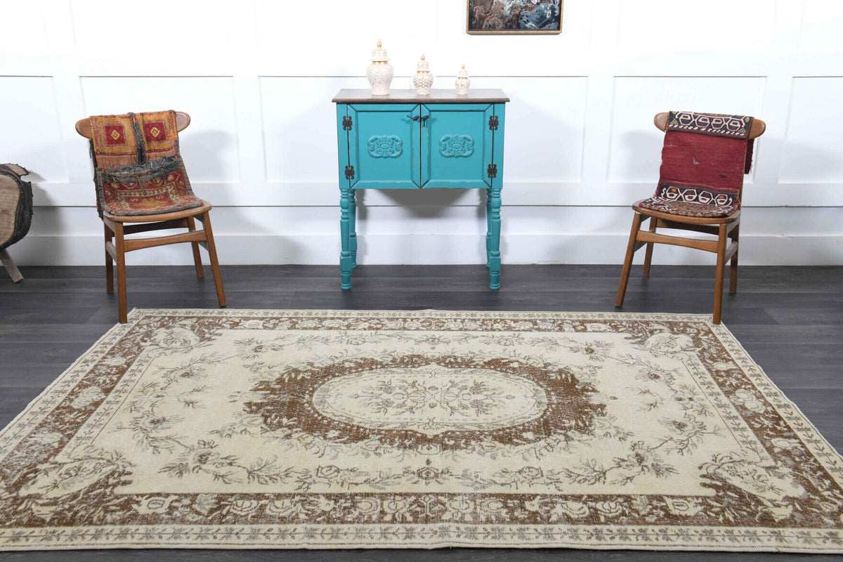 El yapımı vintage halı 168x259 cm oryantal desenli yün - desen detayı