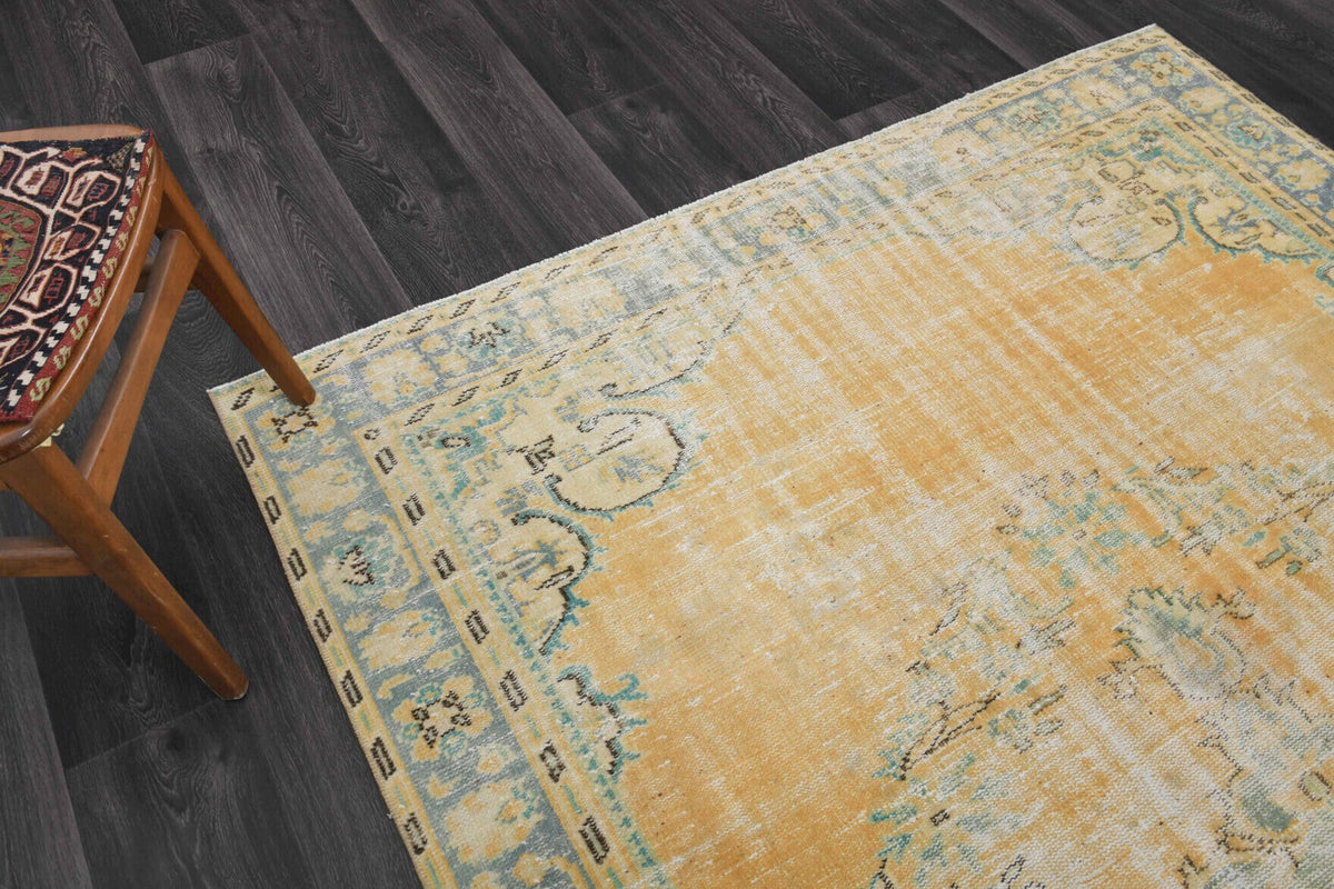El yapımı vintage halı 183x244 cm oryantal desenli yün - üstten görünüm