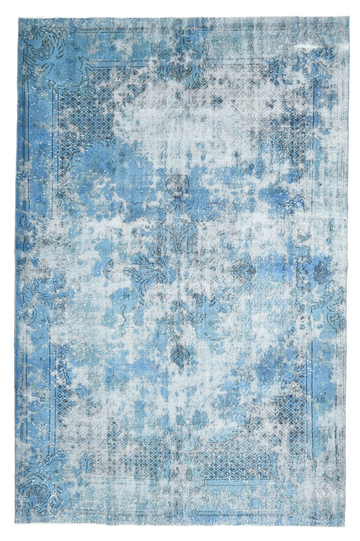 Vintage Distressed Oushak Blue Area Rug
