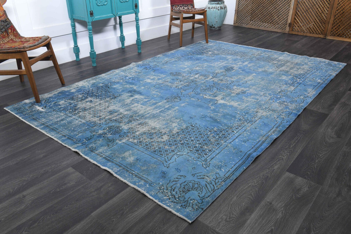 El yapımı vintage halı 193x300 cm düz desenli yün - yakın çekim doku detayı